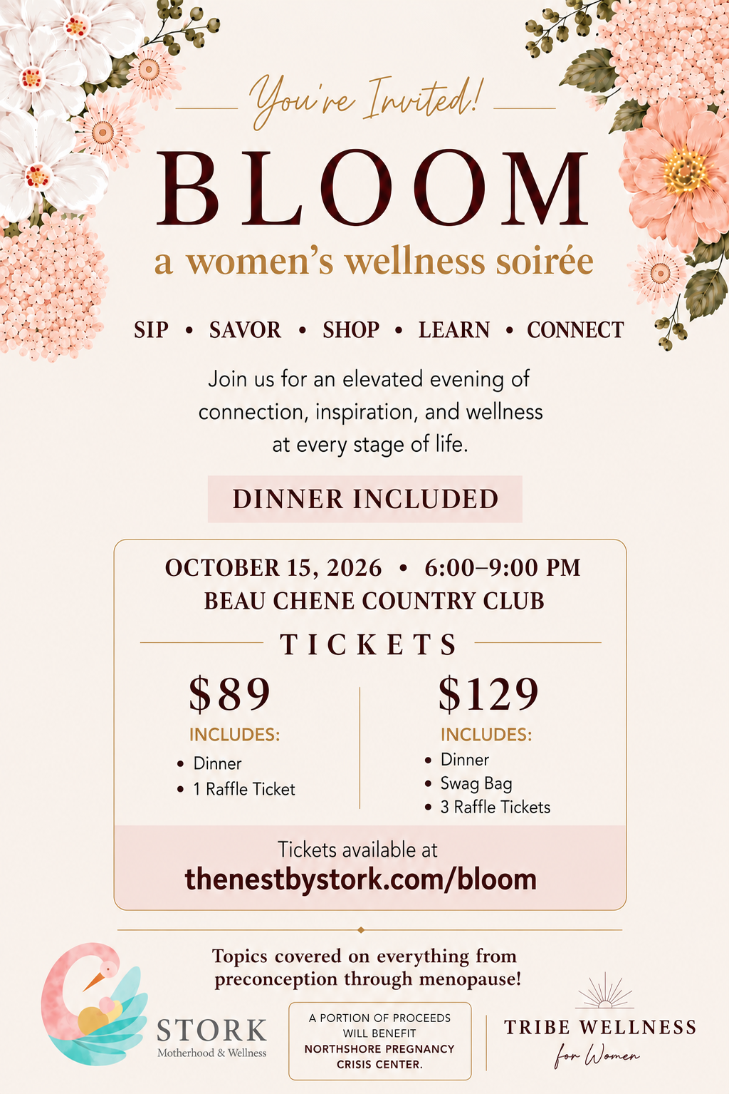 Invitation to Bloom, a women&rsquo;s wellness soir&eacute;e on October 15, 2026 at Beau Chene Country Club